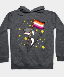Orca With Orange Pink Lesbian Pride Flag