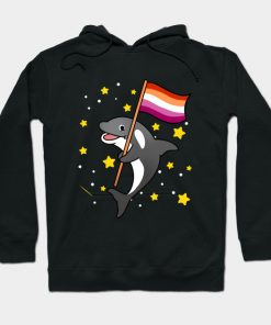 Orca With Orange Pink Lesbian Pride Flag