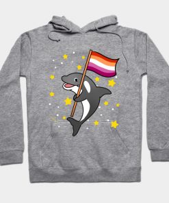 Lesbian Hoodies - Orca With Orange Pink Lesbian Pride Flag Hoodie TP1503 2 - Lesbian Flag Orca With Orange Pink Lesbian Pride Flag