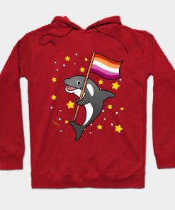 Lesbian Hoodies - Orca With Orange Pink Lesbian Pride Flag Hoodie TP1503 3 - Lesbian Flag Orca With Orange Pink Lesbian Pride Flag