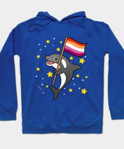 Lesbian Hoodies - Orca With Orange Pink Lesbian Pride Flag Hoodie TP1503 4 - Lesbian Flag Orca With Orange Pink Lesbian Pride Flag