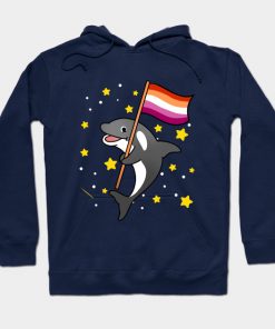 Lesbian Hoodies - Orca With Orange Pink Lesbian Pride Flag Hoodie TP1503 5 - Lesbian Flag Orca With Orange Pink Lesbian Pride Flag