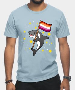 Lesbian T-Shirts - Orca With Orange Pink Lesbian Pride Flag T-Shirt TP1503 9 - Lesbian Flag Orca With Orange Pink Lesbian Pride Flag