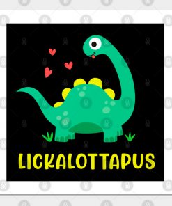 Lesbian Posters - Lesbian - Lickalottapus with cute green dinosaur Design Poster TP1503 2 - Lesbian Flag Lesbian - Lickalottapus with cute green dinosaur Design