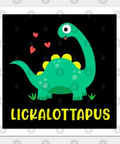 Lesbian Posters - Lesbian - Lickalottapus with cute green dinosaur Design Poster TP1503 3 - Lesbian Flag Lesbian - Lickalottapus with cute green dinosaur Design