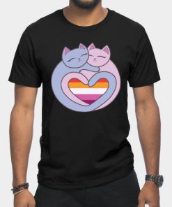 Lesbian T-Shirts - Lesbian Flag Heart Cats Kawaii T-Shirt TP1503 10 - Lesbian Flag Lesbian Flag Heart Cats Kawaii