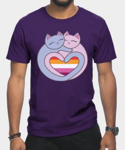 Lesbian T-Shirts - Lesbian Flag Heart Cats Kawaii T-Shirt TP1503 11 - Lesbian Flag Lesbian Flag Heart Cats Kawaii