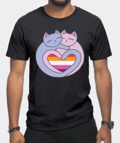 Lesbian T-Shirts - Lesbian Flag Heart Cats Kawaii T-Shirt TP1503 12 - Lesbian Flag Lesbian Flag Heart Cats Kawaii