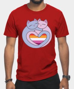 Lesbian T-Shirts - Lesbian Flag Heart Cats Kawaii T-Shirt TP1503 16 - Lesbian Flag Lesbian Flag Heart Cats Kawaii