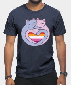 Lesbian T-Shirts - Lesbian Flag Heart Cats Kawaii T-Shirt TP1503 17 - Lesbian Flag Lesbian Flag Heart Cats Kawaii