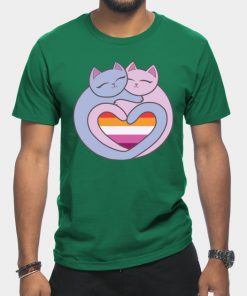 Lesbian T-Shirts - Lesbian Flag Heart Cats Kawaii T-Shirt TP1503 18 - Lesbian Flag Lesbian Flag Heart Cats Kawaii