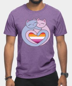 Lesbian T-Shirts - Lesbian Flag Heart Cats Kawaii T-Shirt TP1503 19 - Lesbian Flag Lesbian Flag Heart Cats Kawaii