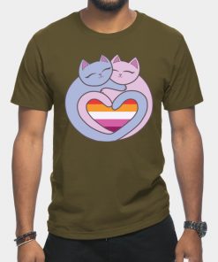 Lesbian T-Shirts - Lesbian Flag Heart Cats Kawaii T-Shirt TP1503 2 - Lesbian Flag Lesbian Flag Heart Cats Kawaii