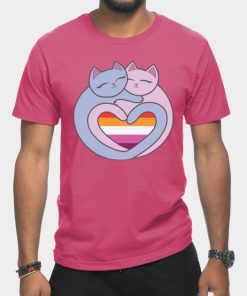 Lesbian T-Shirts - Lesbian Flag Heart Cats Kawaii T-Shirt TP1503 20 - Lesbian Flag Lesbian Flag Heart Cats Kawaii