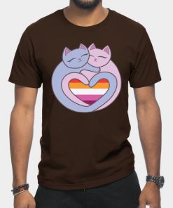 Lesbian T-Shirts - Lesbian Flag Heart Cats Kawaii T-Shirt TP1503 22 - Lesbian Flag Lesbian Flag Heart Cats Kawaii