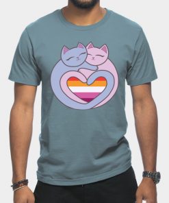 Lesbian T-Shirts - Lesbian Flag Heart Cats Kawaii T-Shirt TP1503 23 - Lesbian Flag Lesbian Flag Heart Cats Kawaii