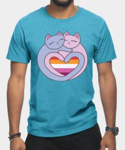 Lesbian T-Shirts - Lesbian Flag Heart Cats Kawaii T-Shirt TP1503 24 - Lesbian Flag Lesbian Flag Heart Cats Kawaii