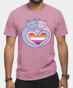 Lesbian T-Shirts - Lesbian Flag Heart Cats Kawaii T-Shirt TP1503 25 - Lesbian Flag Lesbian Flag Heart Cats Kawaii