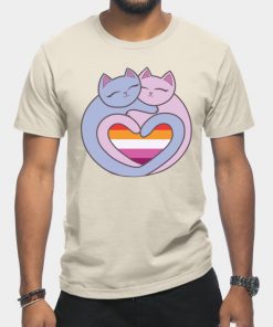 Lesbian T-Shirts - Lesbian Flag Heart Cats Kawaii T-Shirt TP1503 26 - Lesbian Flag Lesbian Flag Heart Cats Kawaii