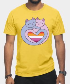 Lesbian T-Shirts - Lesbian Flag Heart Cats Kawaii T-Shirt TP1503 3 - Lesbian Flag Lesbian Flag Heart Cats Kawaii