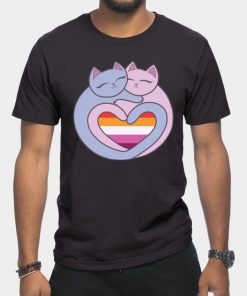 Lesbian T-Shirts - Lesbian Flag Heart Cats Kawaii T-Shirt TP1503 4 - Lesbian Flag Lesbian Flag Heart Cats Kawaii