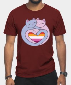 Lesbian T-Shirts - Lesbian Flag Heart Cats Kawaii T-Shirt TP1503 5 - Lesbian Flag Lesbian Flag Heart Cats Kawaii