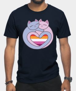 Lesbian T-Shirts - Lesbian Flag Heart Cats Kawaii T-Shirt TP1503 6 - Lesbian Flag Lesbian Flag Heart Cats Kawaii