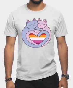 Lesbian T-Shirts - Lesbian Flag Heart Cats Kawaii T-Shirt TP1503 9 - Lesbian Flag Lesbian Flag Heart Cats Kawaii