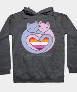 Lesbian Hoodies - Lesbian Flag Heart Cats Kawaii Hoodie TP1503 4 - Lesbian Flag Lesbian Flag Heart Cats Kawaii