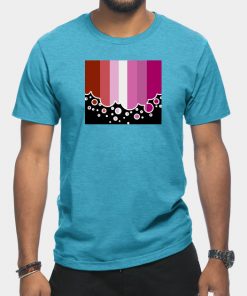 Lesbian Pride Flag Falling Bubbles Silhouette on Black