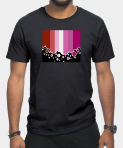 Lesbian T-Shirts - Lesbian Pride Flag Falling Bubbles Silhouette on Black T-Shirt TP1503 10 - Lesbian Flag Lesbian Pride Flag Falling Bubbles Silhouette on Black