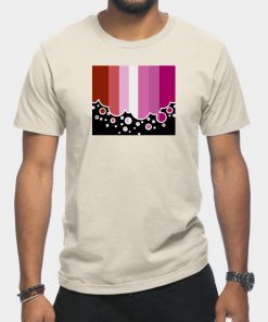 Lesbian T-Shirts - Lesbian Pride Flag Falling Bubbles Silhouette on Black T-Shirt TP1503 11 - Lesbian Flag Lesbian Pride Flag Falling Bubbles Silhouette on Black