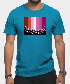 Lesbian T-Shirts - Lesbian Pride Flag Falling Bubbles Silhouette on Black T-Shirt TP1503 12 - Lesbian Flag Lesbian Pride Flag Falling Bubbles Silhouette on Black