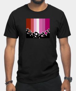 Lesbian T-Shirts - Lesbian Pride Flag Falling Bubbles Silhouette on Black T-Shirt TP1503 13 - Lesbian Flag Lesbian Pride Flag Falling Bubbles Silhouette on Black