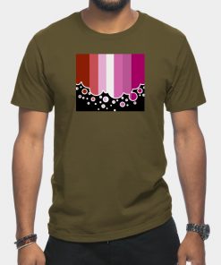 Lesbian T-Shirts - Lesbian Pride Flag Falling Bubbles Silhouette on Black T-Shirt TP1503 14 - Lesbian Flag Lesbian Pride Flag Falling Bubbles Silhouette on Black