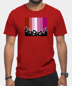 Lesbian T-Shirts - Lesbian Pride Flag Falling Bubbles Silhouette on Black T-Shirt TP1503 15 - Lesbian Flag Lesbian Pride Flag Falling Bubbles Silhouette on Black