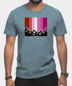 Lesbian T-Shirts - Lesbian Pride Flag Falling Bubbles Silhouette on Black T-Shirt TP1503 16 - Lesbian Flag Lesbian Pride Flag Falling Bubbles Silhouette on Black