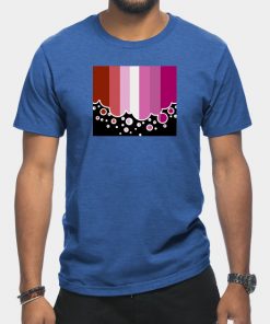 Lesbian T-Shirts - Lesbian Pride Flag Falling Bubbles Silhouette on Black T-Shirt TP1503 17 - Lesbian Flag Lesbian Pride Flag Falling Bubbles Silhouette on Black