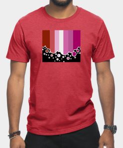 Lesbian T-Shirts - Lesbian Pride Flag Falling Bubbles Silhouette on Black T-Shirt TP1503 18 - Lesbian Flag Lesbian Pride Flag Falling Bubbles Silhouette on Black