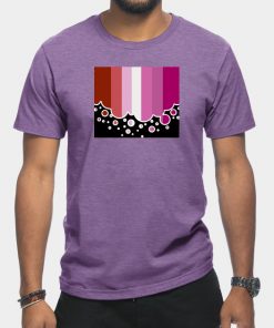Lesbian T-Shirts - Lesbian Pride Flag Falling Bubbles Silhouette on Black T-Shirt TP1503 19 - Lesbian Flag Lesbian Pride Flag Falling Bubbles Silhouette on Black