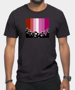 Lesbian T-Shirts - Lesbian Pride Flag Falling Bubbles Silhouette on Black T-Shirt TP1503 2 - Lesbian Flag Lesbian Pride Flag Falling Bubbles Silhouette on Black