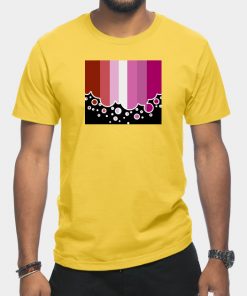 Lesbian T-Shirts - Lesbian Pride Flag Falling Bubbles Silhouette on Black T-Shirt TP1503 20 - Lesbian Flag Lesbian Pride Flag Falling Bubbles Silhouette on Black