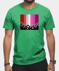 Lesbian T-Shirts - Lesbian Pride Flag Falling Bubbles Silhouette on Black T-Shirt TP1503 21 - Lesbian Flag Lesbian Pride Flag Falling Bubbles Silhouette on Black