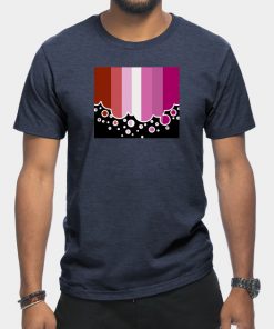 Lesbian T-Shirts - Lesbian Pride Flag Falling Bubbles Silhouette on Black T-Shirt TP1503 22 - Lesbian Flag Lesbian Pride Flag Falling Bubbles Silhouette on Black
