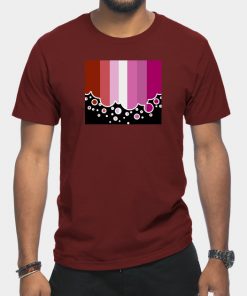 Lesbian T-Shirts - Lesbian Pride Flag Falling Bubbles Silhouette on Black T-Shirt TP1503 23 - Lesbian Flag Lesbian Pride Flag Falling Bubbles Silhouette on Black