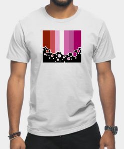 Lesbian T-Shirts - Lesbian Pride Flag Falling Bubbles Silhouette on Black T-Shirt TP1503 24 - Lesbian Flag Lesbian Pride Flag Falling Bubbles Silhouette on Black
