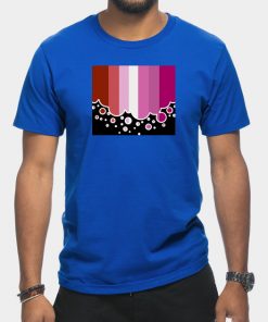 Lesbian T-Shirts - Lesbian Pride Flag Falling Bubbles Silhouette on Black T-Shirt TP1503 25 - Lesbian Flag Lesbian Pride Flag Falling Bubbles Silhouette on Black