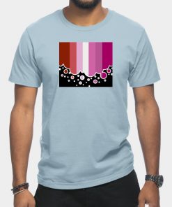 Lesbian T-Shirts - Lesbian Pride Flag Falling Bubbles Silhouette on Black T-Shirt TP1503 26 - Lesbian Flag Lesbian Pride Flag Falling Bubbles Silhouette on Black