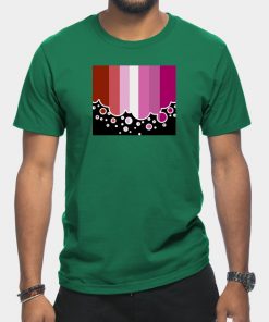 Lesbian T-Shirts - Lesbian Pride Flag Falling Bubbles Silhouette on Black T-Shirt TP1503 3 - Lesbian Flag Lesbian Pride Flag Falling Bubbles Silhouette on Black