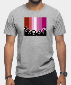 Lesbian T-Shirts - Lesbian Pride Flag Falling Bubbles Silhouette on Black T-Shirt TP1503 4 - Lesbian Flag Lesbian Pride Flag Falling Bubbles Silhouette on Black